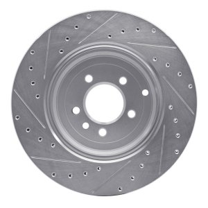 Land Rover Range Rover Sport Brake Rotor (1) - Rear Right - R1 Concepts - Drilled & Slotted - Silver - `10-`13